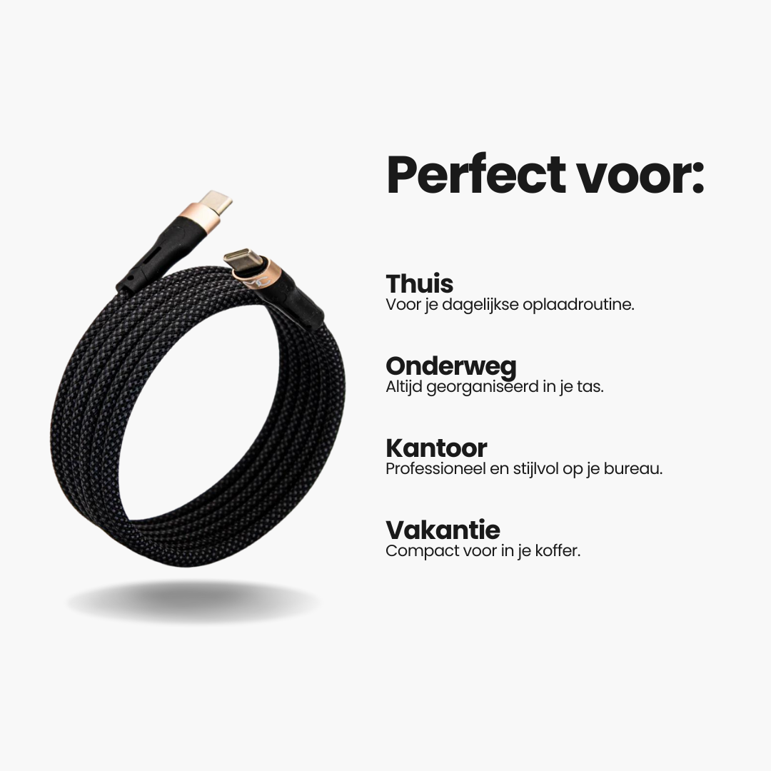 Ontdek het USB Type-C USB-C oplaadsnoer van MagCable! Deze magnetische USB-C naar USB-C kabel biedt een knoopvrij ontwerp, razendsnel opladen en is geschikt voor Apple, Samsung, LG, Huawei. Duurzaam en ideaal voor dagelijks gebruik, thuis, werk of onderweg. Kies voor premium kwaliteit en bestel vandaag nog!