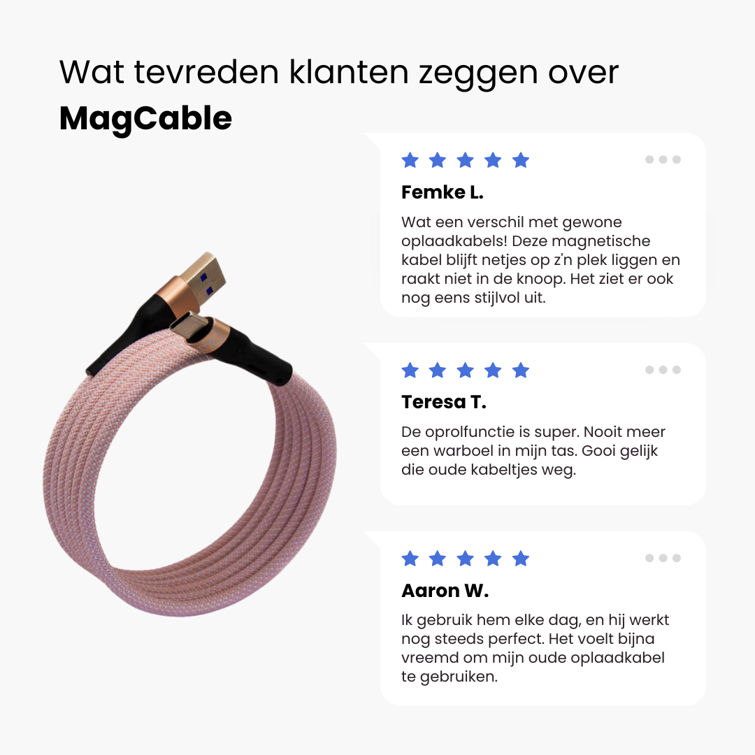 Ontdek de USB-C kabel van MagCable! Deze magnetische USB-A naar USB-C kabel biedt een knoopvrij ontwerp, razendsnel opladen en is geschikt voor Apple, Samsung, LG, Huawei. Duurzaam en ideaal voor dagelijks gebruik, thuis, werk of onderweg. Kies voor premium kwaliteit en bestel vandaag nog!