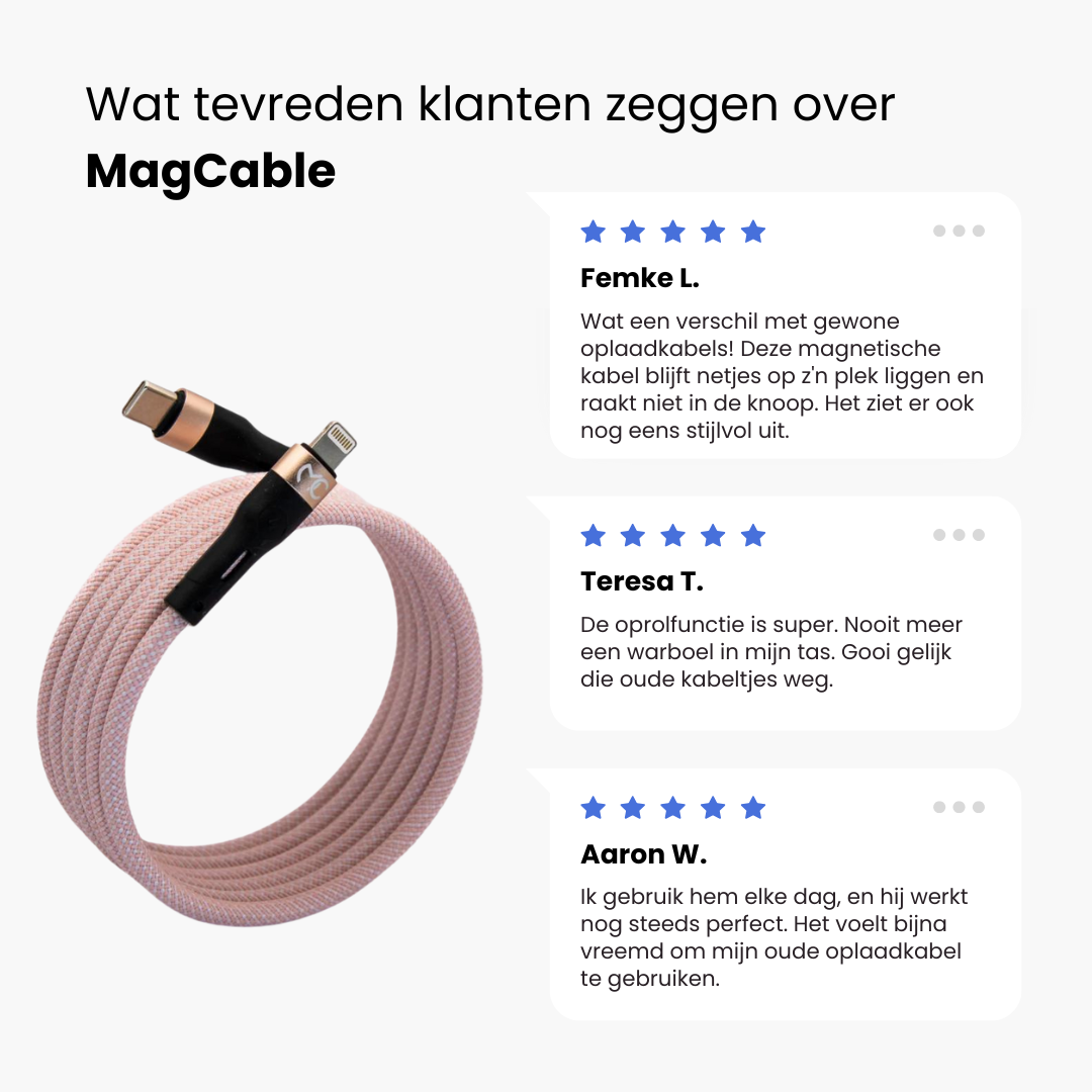 Ontdek het iPhone oplaadsnoer van MagCable! Deze magnetische USB-C naar Lightning kabel biedt een knoopvrij ontwerp, razendsnel opladen en is geschikt voor Apple producten, zoals iPhone, iPad, MacBook. Duurzaam en ideaal voor dagelijks gebruik, thuis, werk of onderweg. Kies voor premium kwaliteit en bestel vandaag nog!