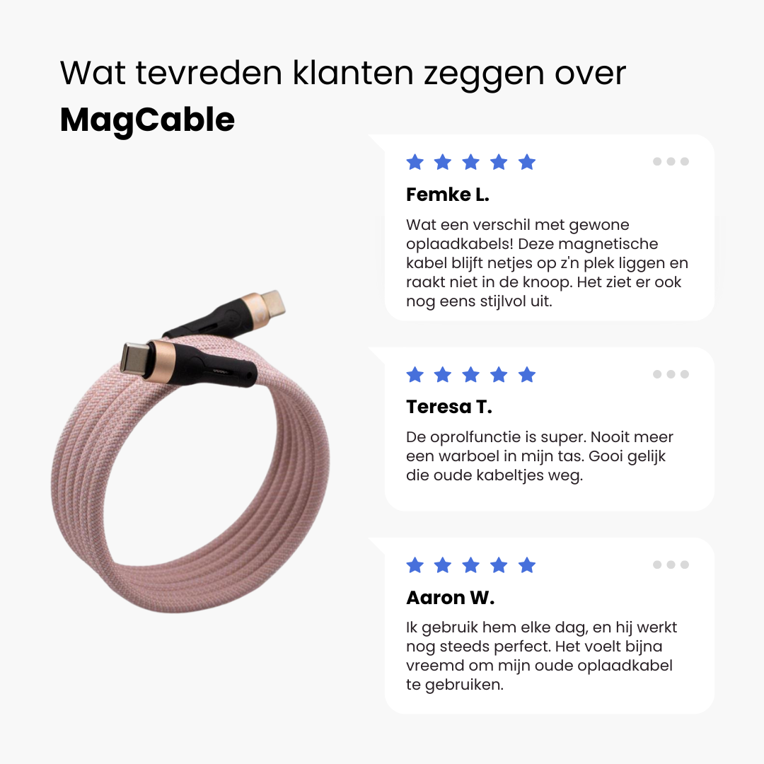 Ontdek het USB Type-C USB-C oplaadsnoer van MagCable! Deze magnetische USB-C naar USB-C kabel biedt een knoopvrij ontwerp, razendsnel opladen en is geschikt voor Apple, Samsung, LG, Huawei. Duurzaam en ideaal voor dagelijks gebruik, thuis, werk of onderweg. Kies voor premium kwaliteit en bestel vandaag nog!